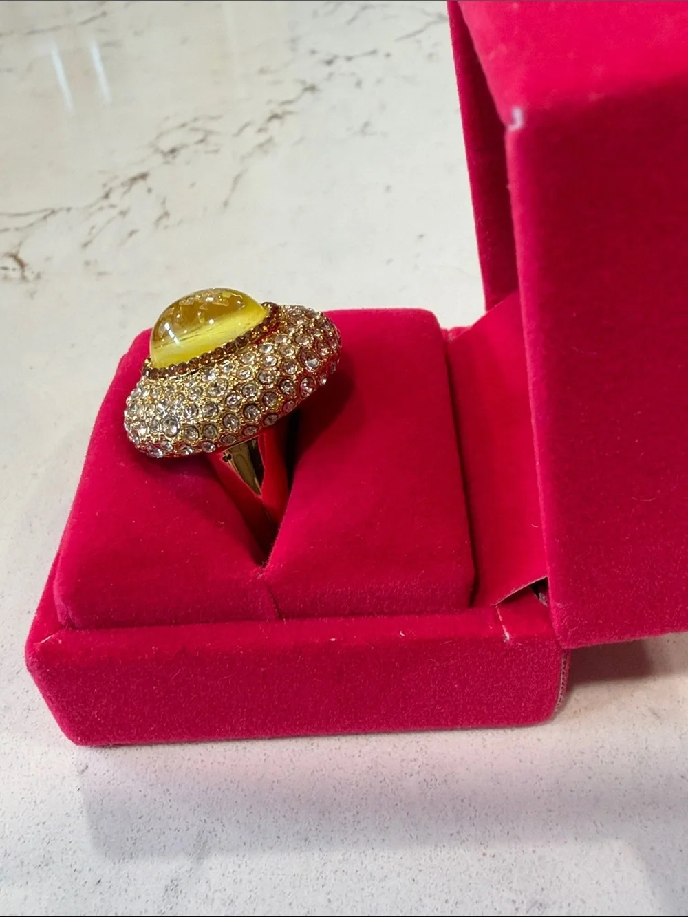 NIB Kurt Geiger Gold-Tone Yellow Opalescent Crystal Ring